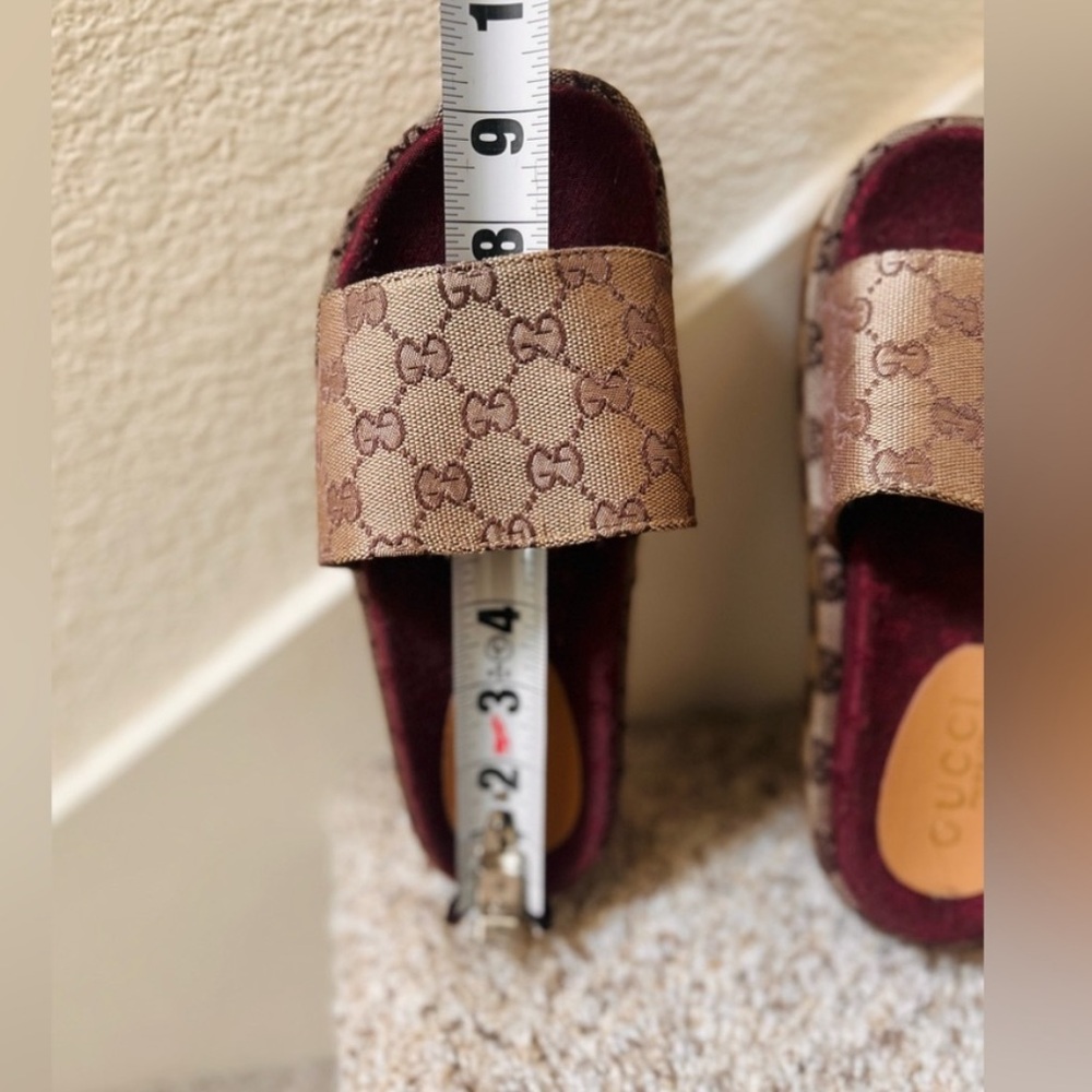 Women’s Brown Monogram Slide Sandals with Burgundy Footbed - Picture 7 of 8